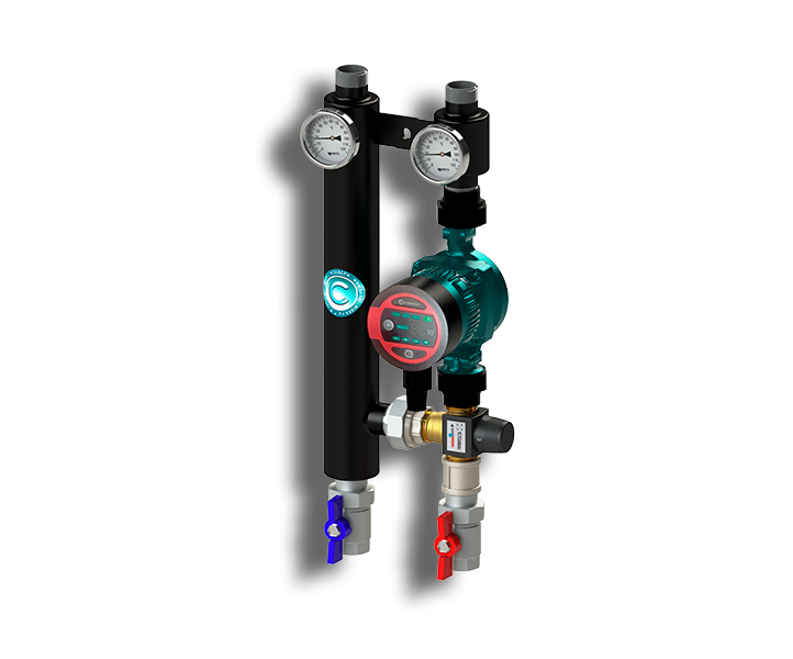 Гидрострелка Гидроразделитель Насосная группа с термостатическим смесительным клапаном Север RTS Smart 254